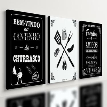 Imagem de Kit 3 Quadro Decorativo Churrasco Área Gourmet Carne Preto - Telech, 4