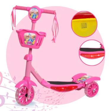 Imagem de Patinete Infantil 3 Rodinhas Com Led Som E Cestinha Rosa - Toys 2U