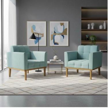 Imagem de Poltrona Sala Decorativa Kit 2 Elisa Base Madeira Castanho Cotelê Ext/