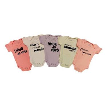Imagem de Kit 5 Bodies Manga Curta Bebê Menina Estampado Frases Um -, Multicolor