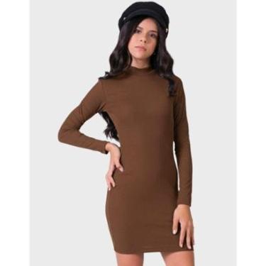 Imagem de Vestido Canelado JUsto Manga Longa Novo Inverno Frio Nova Moda Elegante - Feminino 12 a...