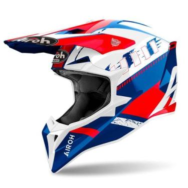 Imagem de Capacete Motocross Airoh Wraap Feel Azul Trilha Off Road, Branco Verme