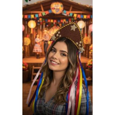 Imagem de Tiara Tecido Amarelo Cangaceira E.V.A Glitter - Loja Comprar e Usar