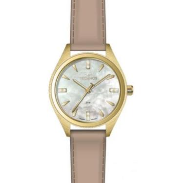 Imagem de Relogio Technos feminino dourado social classico pulseira de couro 203
