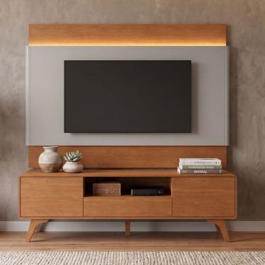 Imagem de Rack com Painel para Tv até 65 Polegadas 185cm X 187cm com Led 100% Mdf Pés em Madeira...