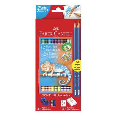Imagem de Lápis de Cor Ecolápis 120612+2N 12 Bicolor - Faber Castell - Tendtudo