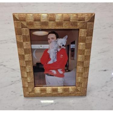 Imagem de Porta Retrato MDF Dourado Quadriculado - Via Decor