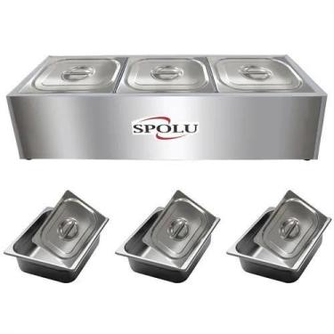Imagem de Balcão Buffet Térmico Self Service Bancada 3 Cubas Aço Inox 220v Spolu