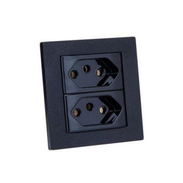 Imagem de Espelho Duplo Reto 2 Tomadas 20A - CONNECT CAIXA TOMADA, Preto