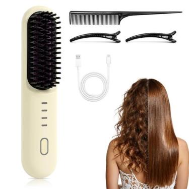 Imagem de Escova alisadora de cabelo sem fio 4 temperaturas recarregável USB-C -