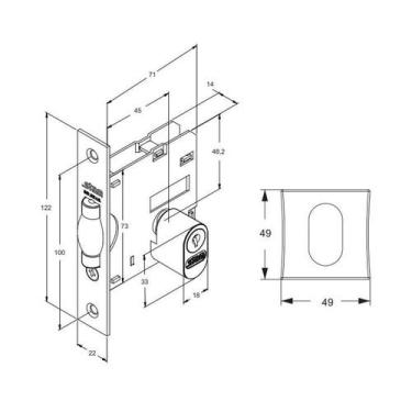 Imagem de Fechadura Externa para Porta Pivotante 1005 Roseta Quadrada 45mm Croma