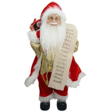 Imagem de Papai Noel em pé com lista de nomes e saco de presentes 45 cm - BEIJA 