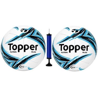 Imagem de Kit 2 Bolas Futsal Topper Slick + 1 Bomba De Ar, Azul