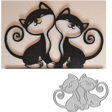 Imagem de Matrizes de corte para scrapbooking FAWENUCY gato em metal 8,7 x 6,1 c