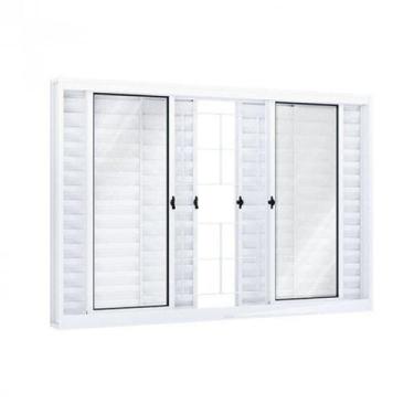 Imagem de Janela de Aço Veneziana de Correr 100x120cm 6 Folhas com Grade Quadrad