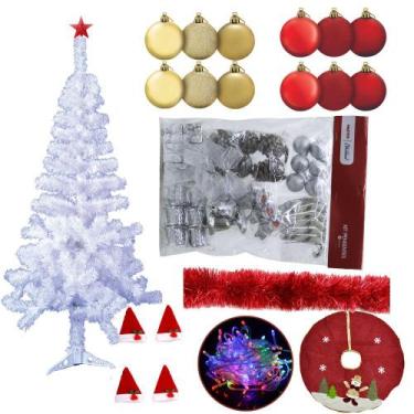 Imagem de Árvore De Natal Branca 1,50m 220 Galhos Pisca Pisca Led 110v Decorada 