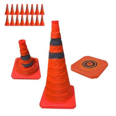 Imagem de Kit 16 Cones Sinalizadores Retráteis SU-CONE3-1 Dobráveis 50cm Laranja