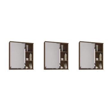 Imagem de Kit com 3 Espelheiras para Banheiro 1 Porta 3 Prateleiras Treviso Bran