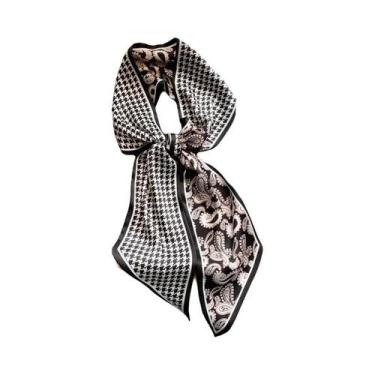 Imagem de Lenço De Seda Luxuoso Feminino Com Estampa De Cavalo, Fita Fina Longa 