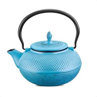 Imagem de Chaleira de Ferro Fundido Azul 1,5L Esmaltada com Coador Inox Cozinha 