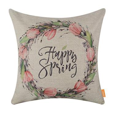 Imagem de Capa de almofada LINKWELL 45,72 cm x 45,72 cm Decoração de temporada Páscoa Happy Spring Burlap, Cc1395, Standard