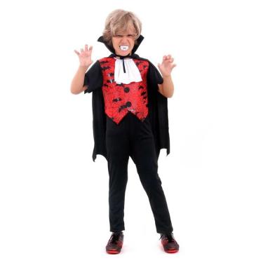 Fantasia Halloween Infantil Vampiro Luxo até o tamanho 10