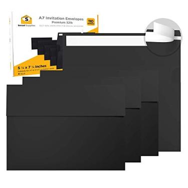 Imagem de Envelopes para convites, pacote com 110 – para cartões de 5 x 7 – A7 – (14 x 19 cm) – Perfeito para casamentos, formaturas, quaisquer cartões – 120 GSM – 11 kg/80 lb Texto – Descasque, Pressione e Sele Sele, Preto, 110