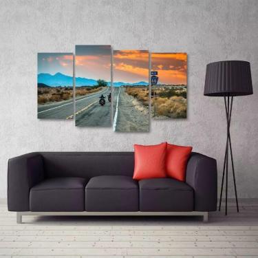Imagem de Quadro Estrada Rota 66 Paisagem Sala Em Tecido 4 Peças 1