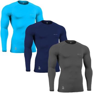 Imagem de Kit C/ 3 Camisas de Compressão Térmica Stigli Pro Proteção Solar FPU50+ Manga Longa Poliamida