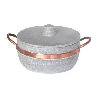 Imagem de Panela de Pedra Sabão Baixa com Alça de Cobre 1700ML