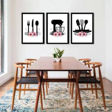 Imagem de Kit 3 Quadros Decorativos Utensílios de Cozinha