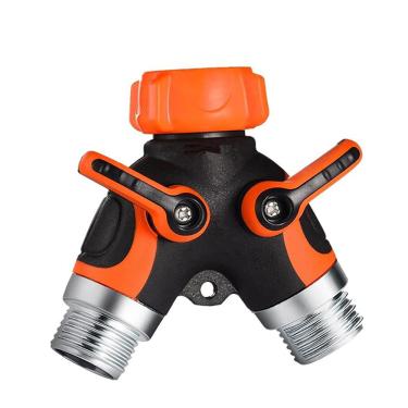 Imagem de C/H Divisor de mangueira de jardim de 2 vias, conector de torneira de mangueira 3/4, válvula dupla em Y ao ar livre com cabo emborrachado regulável e travável
