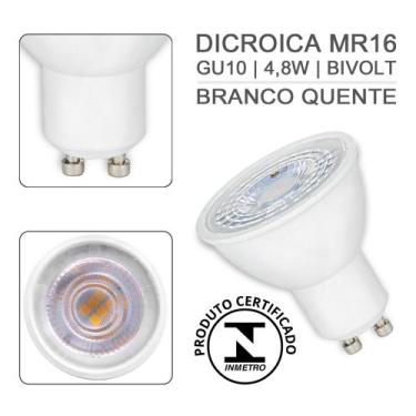 Imagem de 5 Lâmpadas Led Dicroica Mr16 Gu10 4,8W Bivolt - Luz Branca Quente/3000