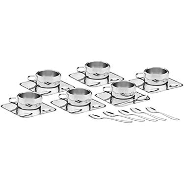 Imagem de Kit para Café Tramontina em Aço Inox Acabamento Brilho com Xícara Pires Quadrado e Colher 18 Peças