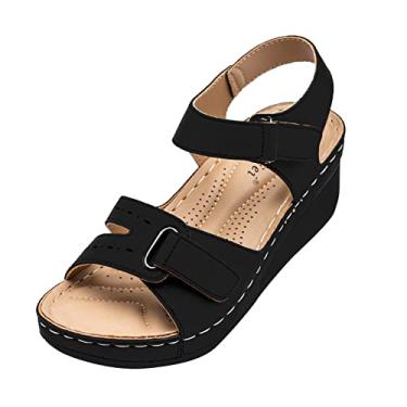 Imagem de Sandálias ortopédicas para mulheres sandálias femininas moda verão chinelos sandálias rasas chinelos chinelos dedo aberto sandálias praia a3, Preto, 8.5