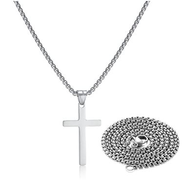 Imagem de Colar de cruz de aço inoxidável para homens, colar de cruz de prata para menino, colar com pingente de cruz pequena, joia simples, corrente cruzada para homens, Metal, Sem pedras preciosas,