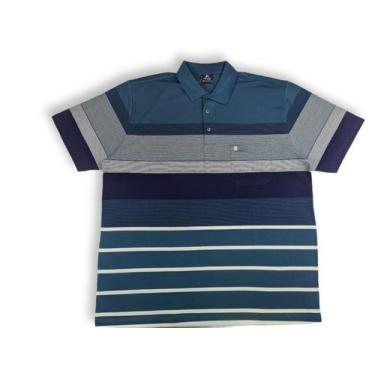 Imagem de Camisa Polo Plus Size Masculino, 2733 C/Listras E Botões Personalizado