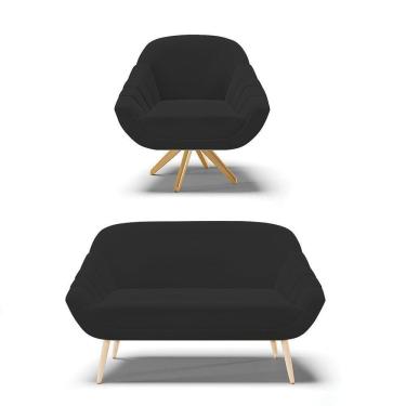 Imagem de Kit 01 Namoradeira E 01 Poltrona Giratória Veludo Preto