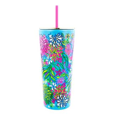 Imagem de Lilly Pulitzer Copo de parede dupla com tampa e canudo reutilizável, copo de viagem isolado comporta 680 g, caminhada no sol
