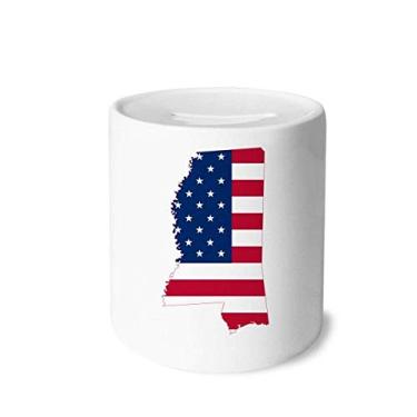 Imagem de DIYthinker Mississippi USA Map Stars Stripes Flag Shape Money Box Saving Banks Ceramic Coin Case Kids Adults