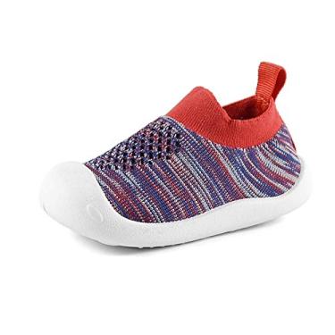 Imagem de OAISNIT Baby Boy Girl tênis antiderrapante leve macio infantil primeiros passos para caminhar corrida, 7-stripe Red, 4.5 Toddler