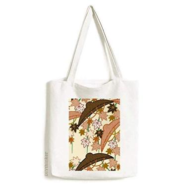 Imagem de Bolsa sacola de lona marrom com pintura da cultura japonesa bolsa de compras casual