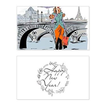 Imagem de Lady River Bridge França Mark Ano Novo Festival Cartão Bless Mensagem Presente