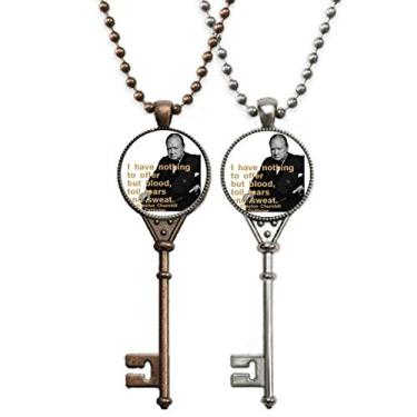 Imagem de OFFbb-USA Churchill Colar com pingente de chave Motto do Primeiro Ministro britânico para decoração de casais