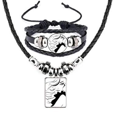 Imagem de Conjunto de joias de pulseira de couro com silhueta feminina de cabelo longo