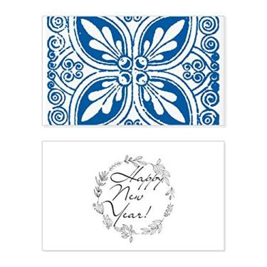 Imagem de Blue Talavera Flower Ilustration Pattern New Year Festival Greeting Card Bless Message Gift