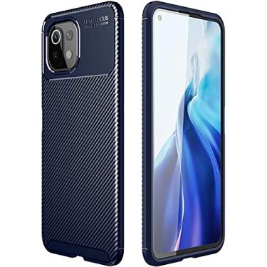 Imagem de Capa Capinha Anti Impacto Para Xiaomi Mi 11 com Tela de 6.81" polegadas - Case Com Desenho Fibra De Carbono Shock Queda - Danet (Azul)