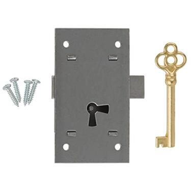 Imagem de Fechadura de porta de armário de montagem embutida de aço com chave - 7,6 cm de altura x 3,8 cm de largura - fechadura e chave vintage para portas e gavetas de móveis | UA-038-L