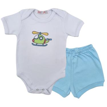 Imagem de Conjunto Body Manga Curta Bordado Helicóptero e Short Tapa Fralda - Roupa Bebê Menino-Masculino