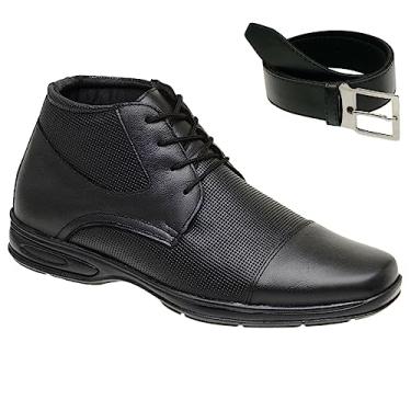 Imagem de Bota Coturno Masculino Casual de Couro Cano Baixo Ortopédica + Cinto Social Tam39 Preto